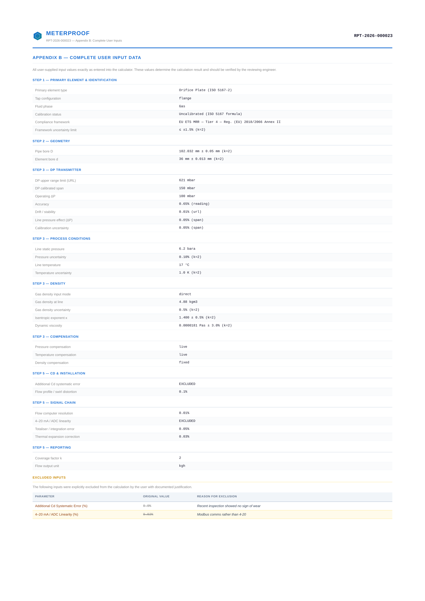 Page 6: complete user input data with exclusion justifications